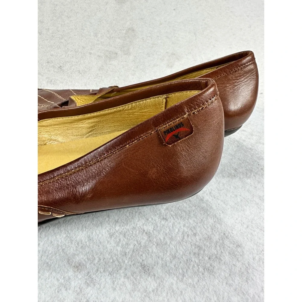 Pikolinos Brown Leather Mary Jane Wedge Pumps Contrast Stitch Shoes Womens 38